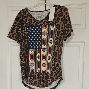 Crazy Train Leopard Aztec Flag Tee